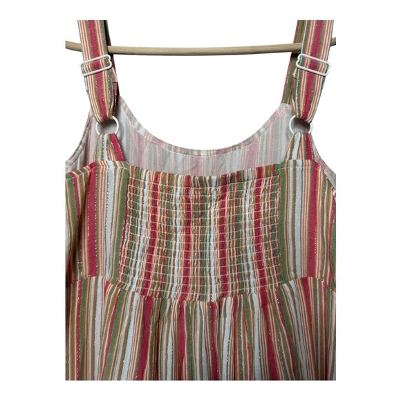 Linda Anderson Striped Square Neck Smocked Back Gold Shimmer Sundress Size Large - Picture 7 of 16